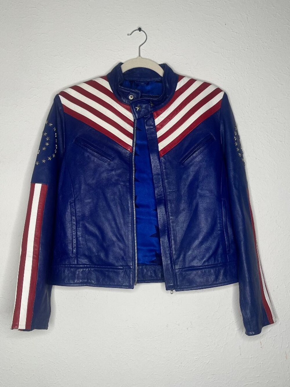 Women's Rem Garson Leather Red, White & Blue Patriotic Jacket Sz Small